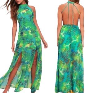 Tropic of Discussion Green Tropical Print Maxi Dress